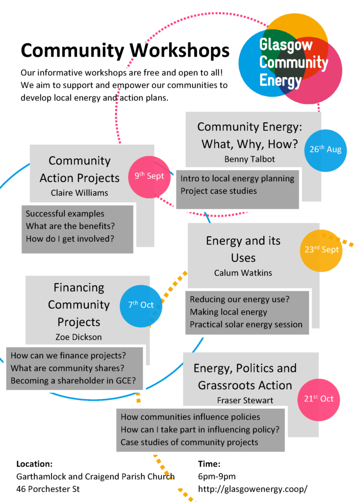 Glasgow Community Energy autumn workshops flyer